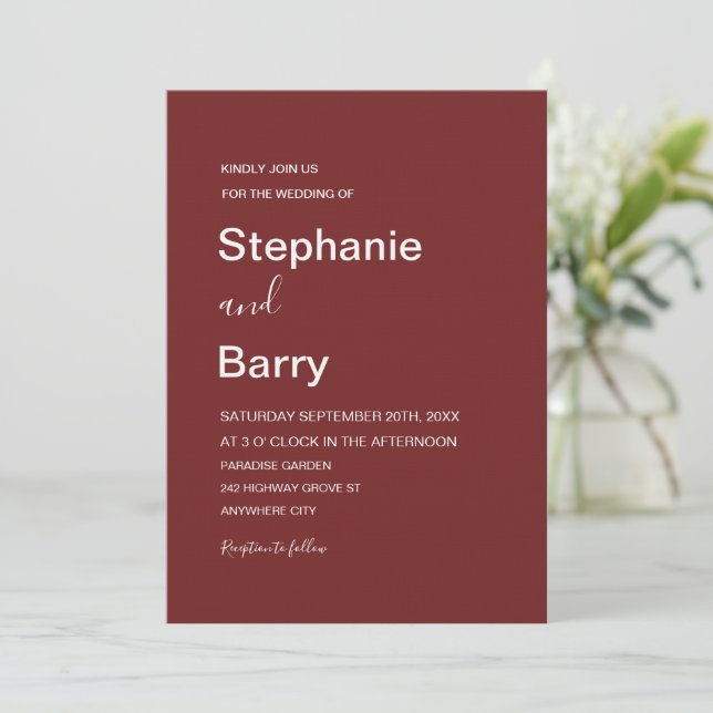Elegant Barn Red Wedding Invitation (Standing Front)