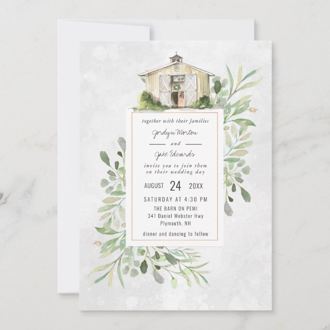 Elegant Barn | Watercolor Wedding Invitation (Front)