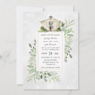Elegant Barn   Watercolor Wedding Invitation