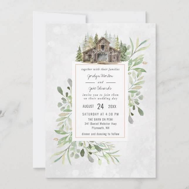 Elegant Barn | Watercolor Wedding Invitation (Front)