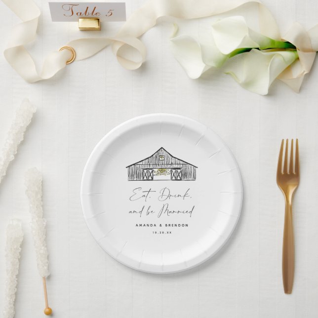 Elegant  Barn Wedding Quote Paper Plate (Wedding)