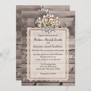 Elegant barn wedding with lace and chandelier invitation