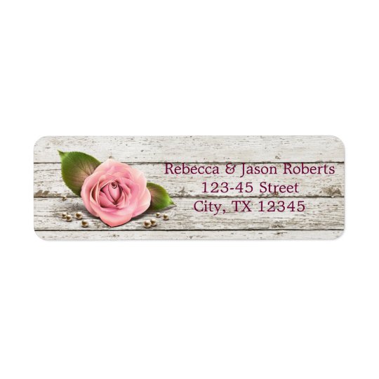 elegant barnwood pink rose floral country wedding return address label