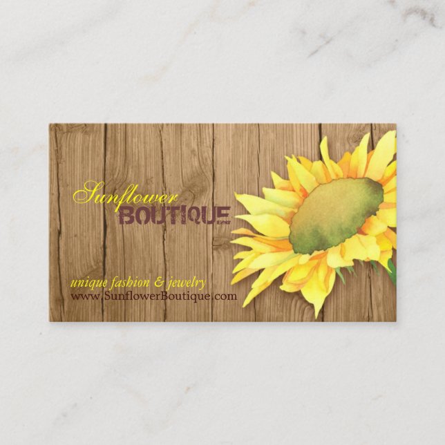 Elegant Barnwood Sunflower Fashion Business Card (Front)