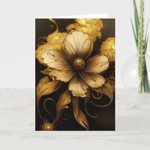 Elegant Baroque Black & Gold Floral Notecard