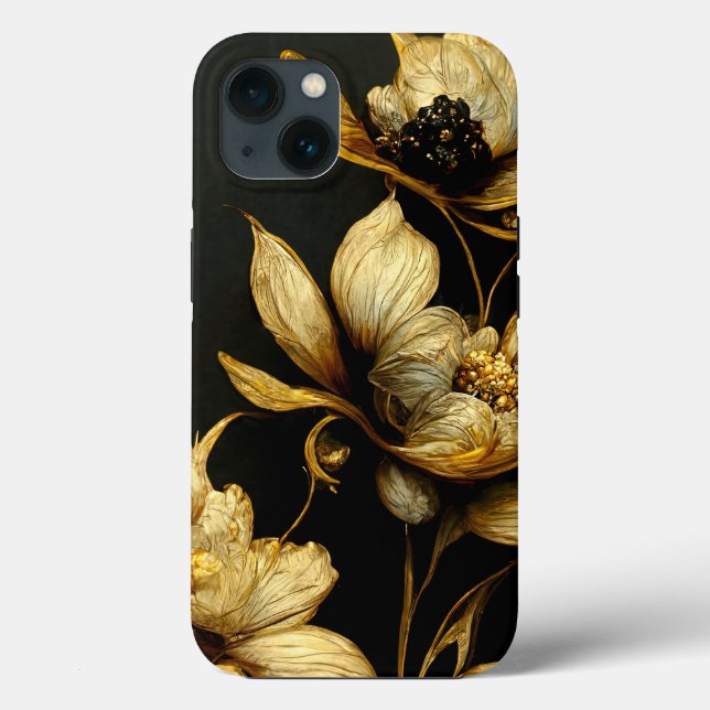 Elegant Baroque Black & Gold Floral Phone Case (Back)