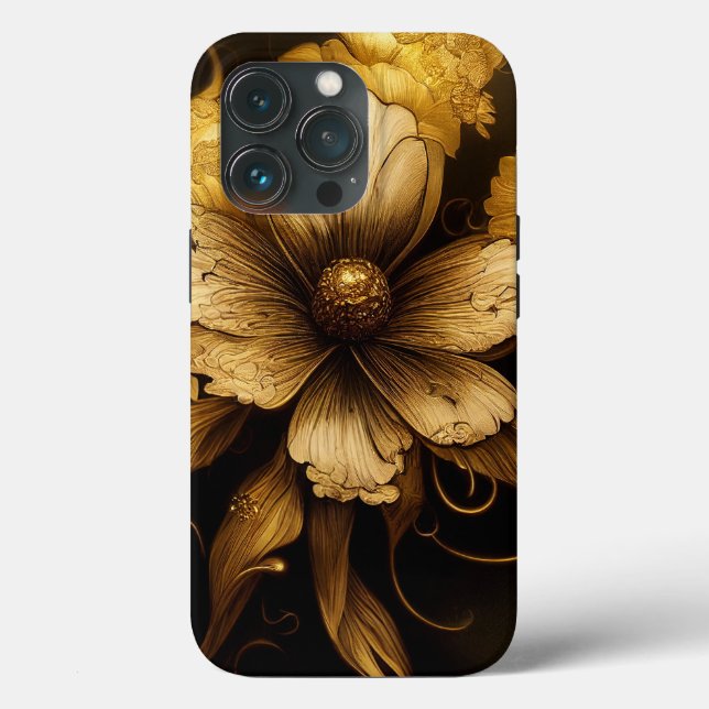 Elegant Baroque Black & Gold Floral Phone Case (Back)