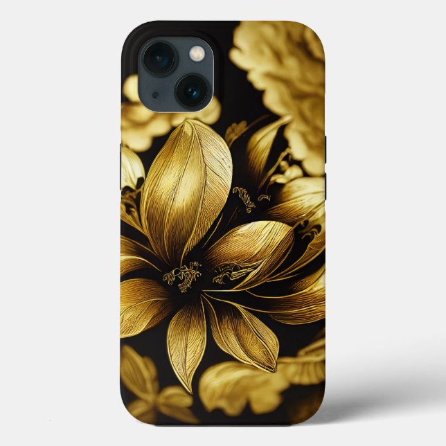 Elegant Baroque Black & Gold Floral Phone Case (Back)