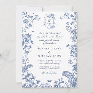 Elegant Baroque Blue French Garden Floral Wedding Invitation