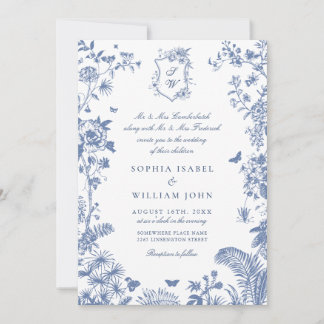 Elegant Baroque Blue French Garden Floral Wedding Invitation