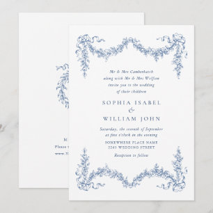 Elegant Baroque Blue French Garden Floral Wedding Invitation