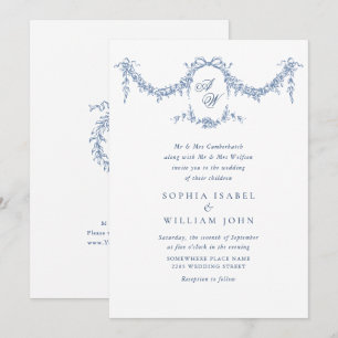 Elegant Baroque Blue French Garden Floral Wedding Invitation