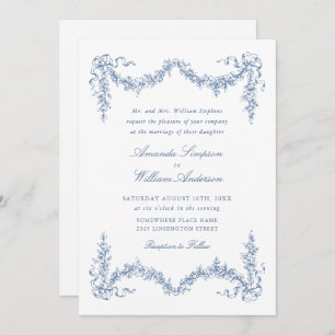 Elegant Baroque Blue French Garden Floral Wedding Invitation