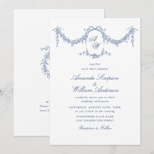 Elegant Baroque Blue French Garden Floral Wedding Invitation