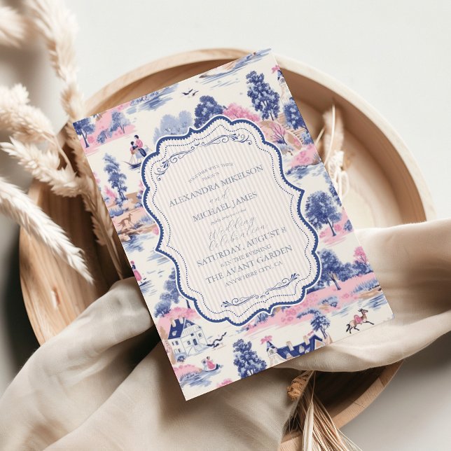Elegant Baroque Blue French Garden Floral Wedding Invitation (Creator Uploaded)