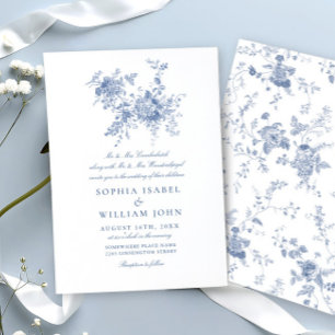 Elegant Baroque Blue French Garden Floral Wedding Invitation