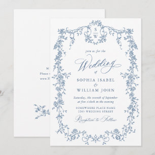 Elegant Baroque Blue French Garden Floral Wedding Invitation