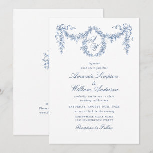 Elegant Baroque Blue French Garden Floral Wedding Invitation