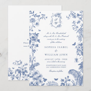 Elegant Baroque Blue French Garden Floral Wedding Invitation