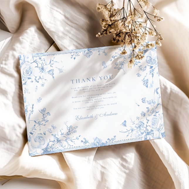 Elegant Baroque Blue French Garden Floral Wedding Thank You Card (Creator Uploaded)