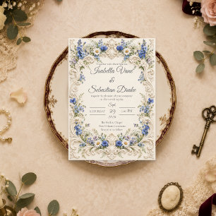Elegant Baroque Blue Wildflower Wedding Invitation