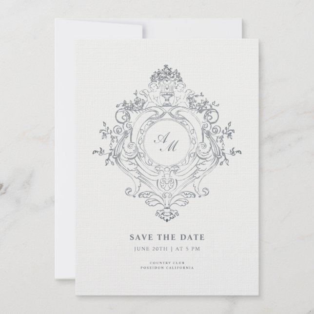 Elegant Baroque Crest Black Style Save the Date Invitation (Front)