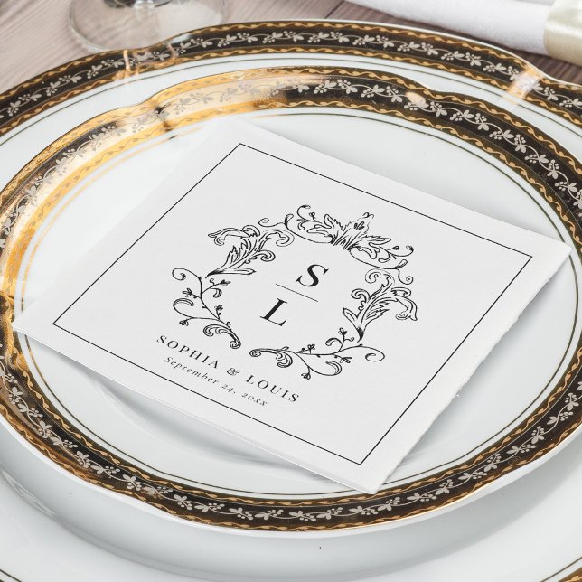 Elegant Baroque Crest Monogram Wedding Napkin (Creator Uploaded)