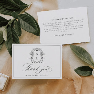 Elegant Baroque Crest Monogram Wedding Thank You Card
