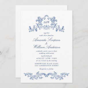 Elegant Baroque Dusty Blue Classy Frame Wedding Invitation
