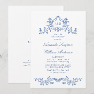 Elegant Baroque Dusty Blue Classy Rehearsal Dinner Invitation