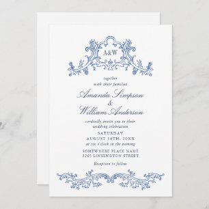 Elegant Baroque Dusty Blue Classy Wedding QR code Invitation