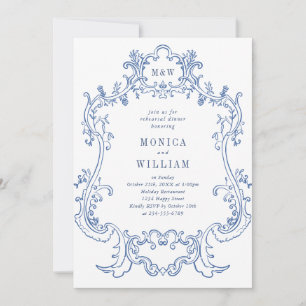 Elegant Baroque Dusty Blue Frame Rehearsal Dinner Invitation