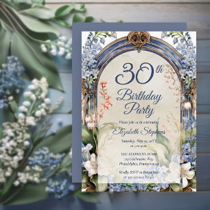 Elegant Baroque Floral Arch 30th Birthday Party Invitation