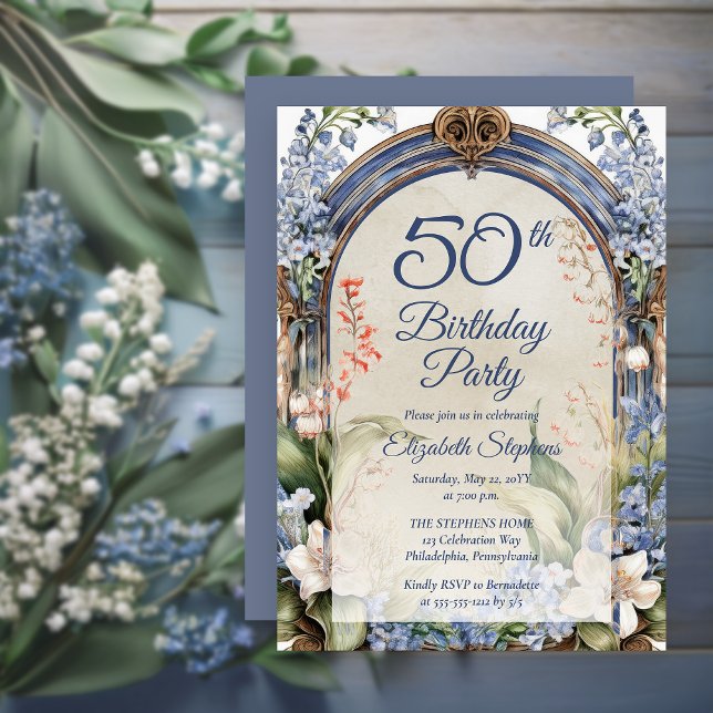 Elegant Baroque Floral Arch 50th Birthday Party Invitation (Elegant Baroque Garden Floral Arch 50th Birthday Party Invitation - Print | Digital Download)
