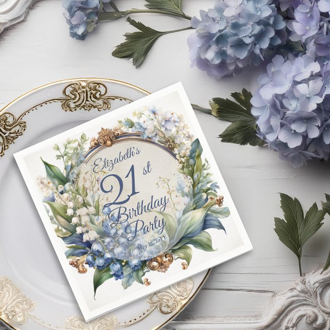 Elegant Baroque Floral Frame 21st Birthday Party Napkin (Elegant Baroque Floral Arch 21st Birthday Party Paper Napkins)