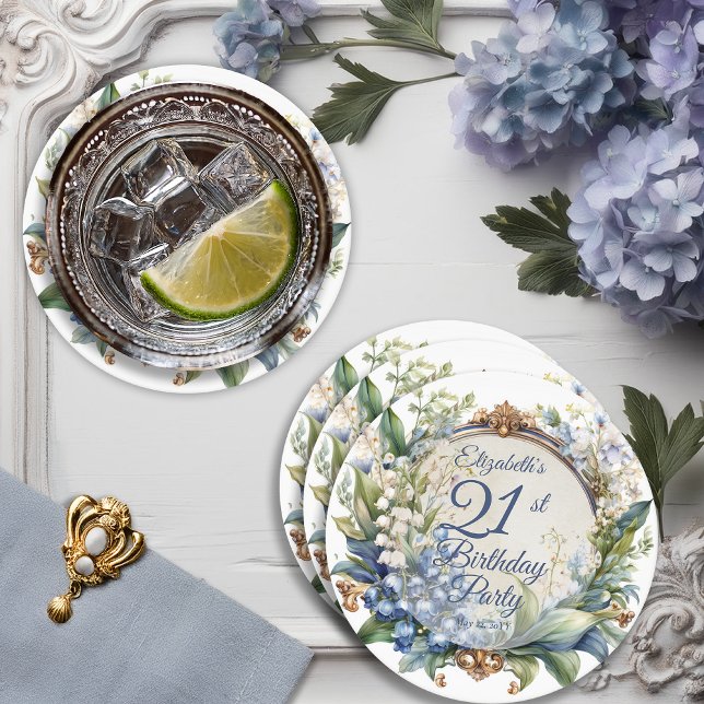 Elegant Baroque Floral Frame 21st Birthday Party Round Paper Coaster (Elegant Baroque Floral Arch 21st Birthday Party Round Paper Coaster)