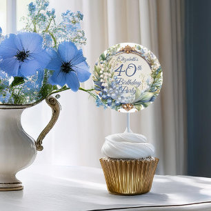 Elegant Baroque Floral Frame 40th Birthday Party Classic Round Sticker