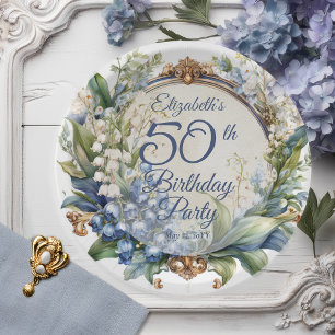 Elegant Baroque Floral Frame 50th Birthday Party Paper Plate