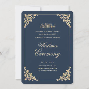 Elegant Baroque Frame Navy Blue Walima Ceremony Invitation