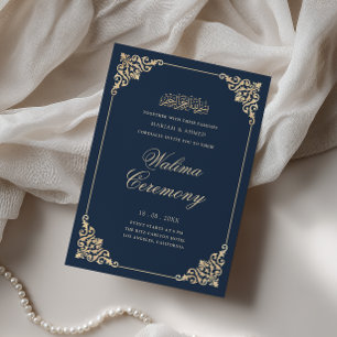 Elegant Baroque Frame Navy Blue Walima Ceremony Invitation