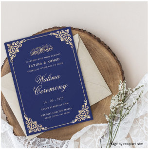 Elegant Baroque Frame Royal Blue Walima Ceremony Invitation