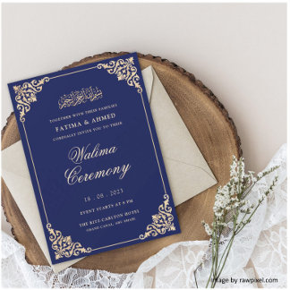 Elegant Baroque Frame Royal Blue Walima Ceremony Invitation