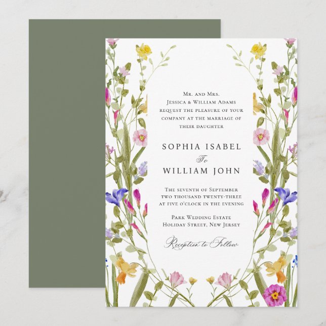 Elegant Baroque French Garden Floral Wedding Invitation (Front/Back)