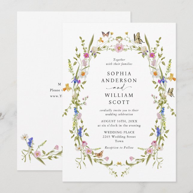 Elegant Baroque French Garden Floral Wedding Invitation (Front/Back)