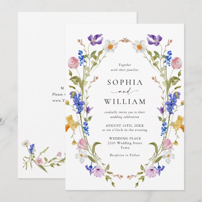 Elegant Baroque French Garden Floral Wedding Invitation (Front/Back)