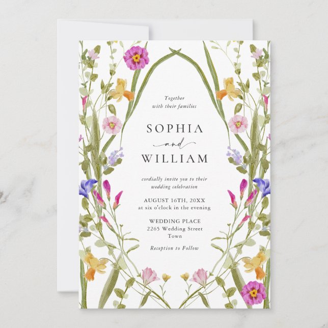 Elegant Baroque French Garden Floral Wedding Invitation (Front)
