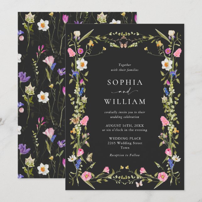 Elegant Baroque French Garden Floral Wedding Invitation (Front/Back)