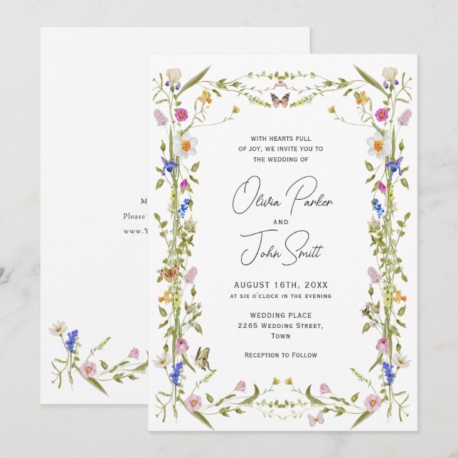 Elegant Baroque French Garden Floral Wedding Invitation (Front/Back)