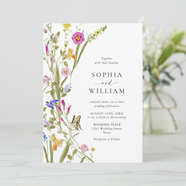 Elegant Baroque French Garden Floral Wedding Invitation (Standing Front)