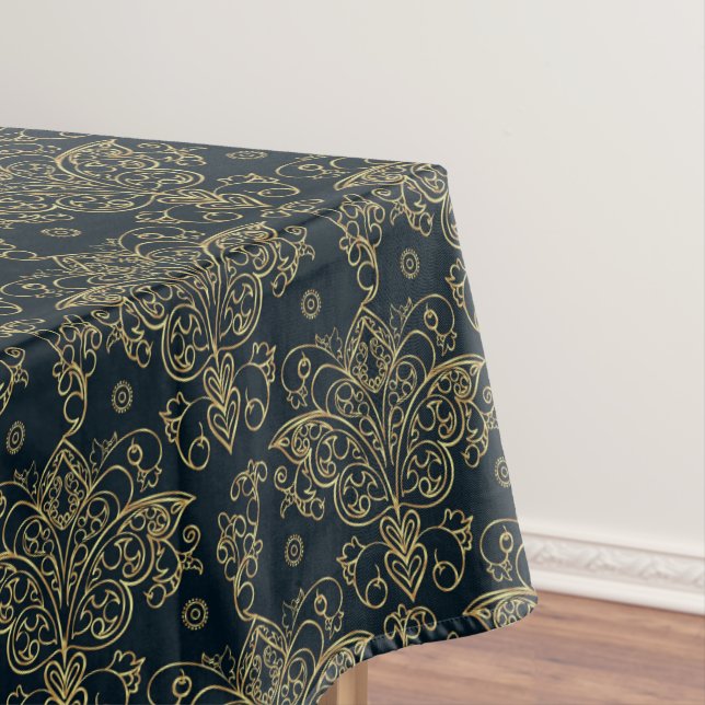 Elegant Baroque Gold Butterfly Flourish Tablecloth (In Situ)